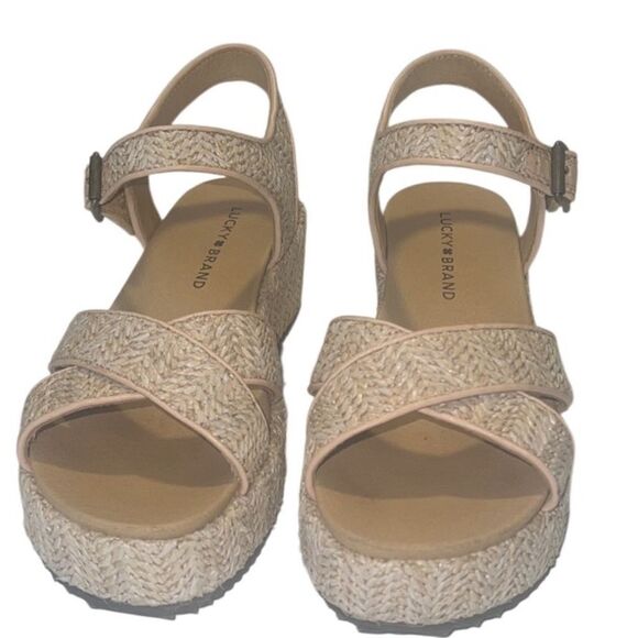 Lucky Brand Wagoo Woven Straw/Raffia Platform Buckle Sandals Size 7 - Picture 3 of 12